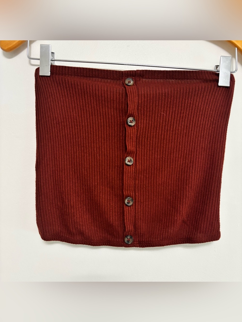 American Eagle Button-Front Ribbed Tube Top Deep Rust Size Small